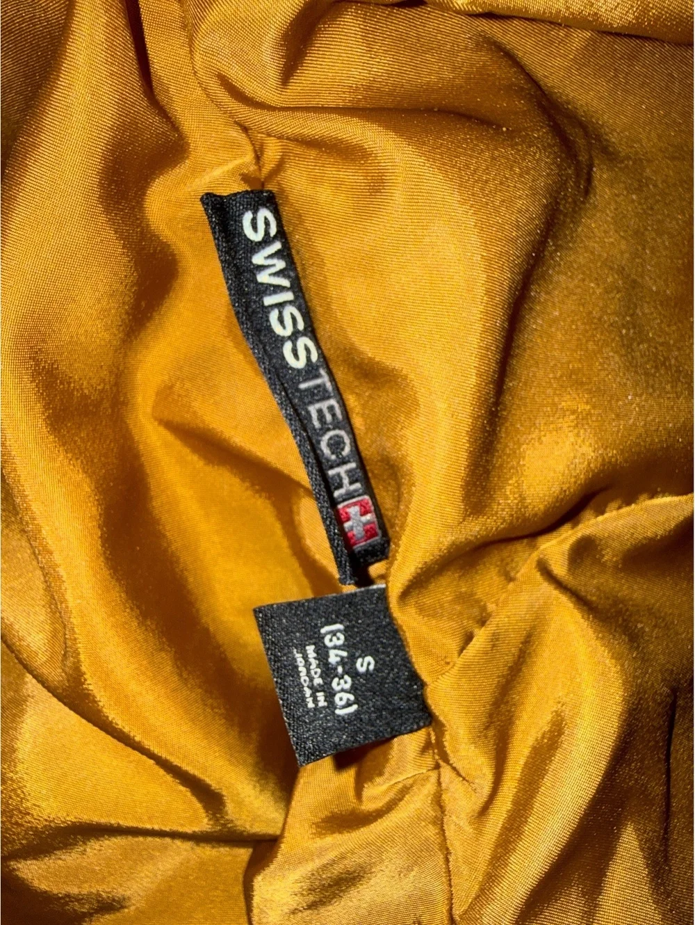 Swiss Tech Quilted Hooded Jacket with Gold Satin Lining, Size Small